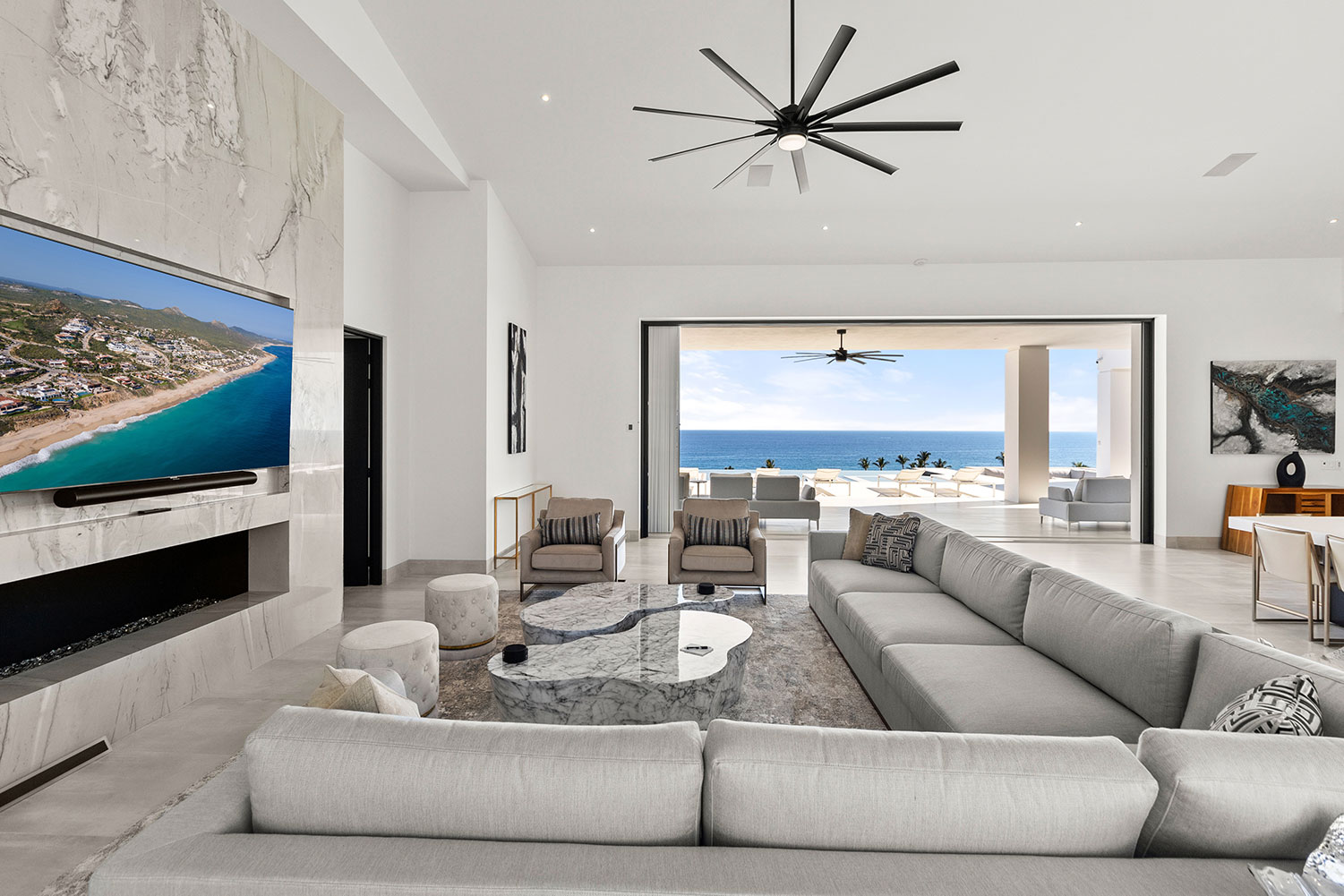 Living room interior of a luxury villa in Los Cabos