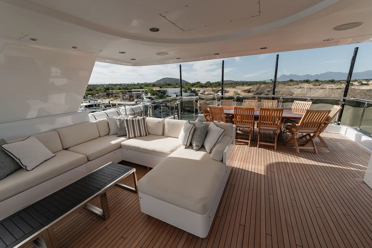 Enjoy beautiful views while taking work calls on 130-FT Westport’s flybridge.