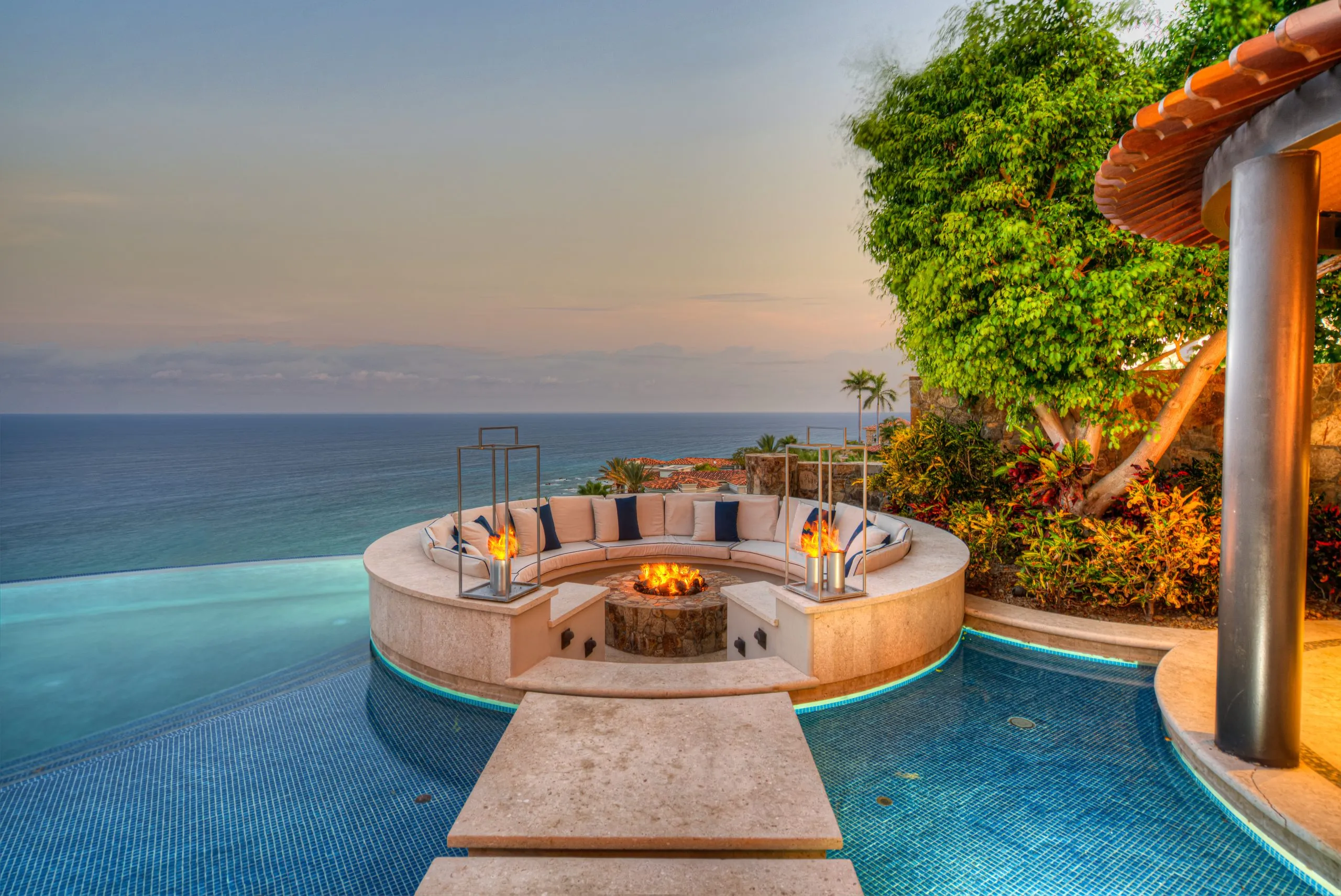 Luxury villa terrace with firepit in Los Cabos