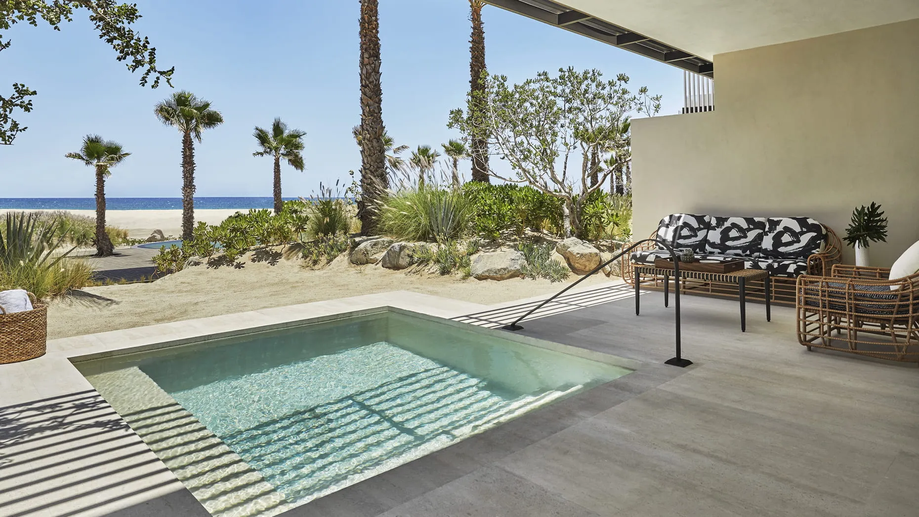 Private plunge pool with ocean view at a luxury honeymoon villa in Los Cabos