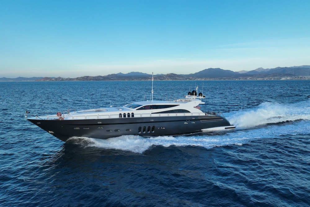 The exterior of the yacht, 112-ft Leopard.